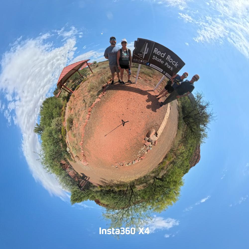 Tiny planet 360 photo of the crew at Red Rock State Park