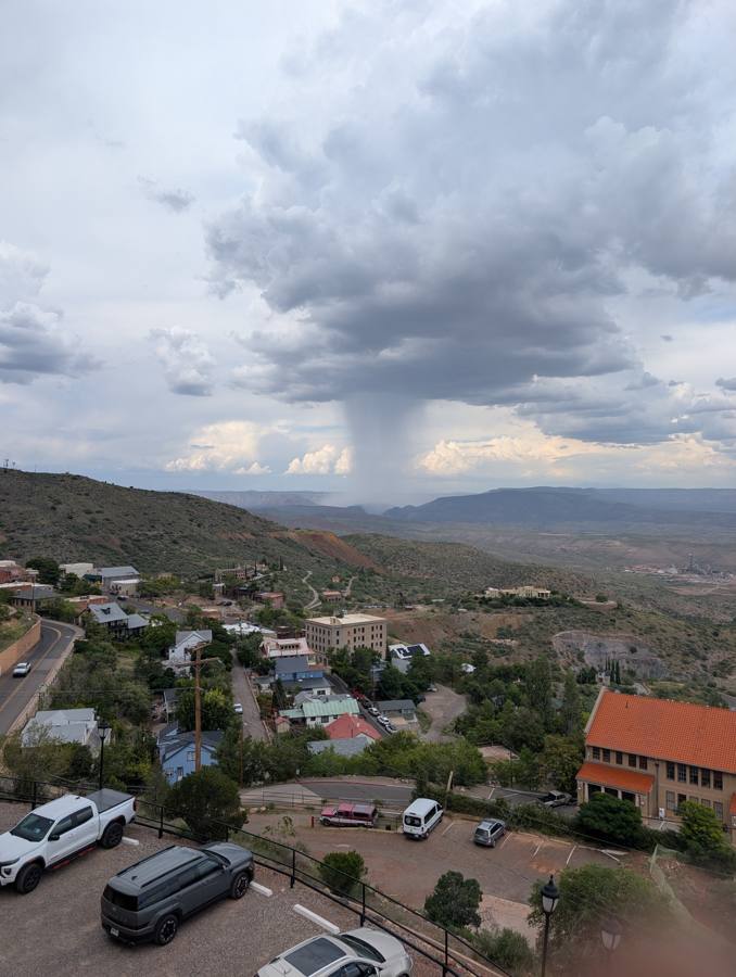 Rain shaft falling over the Verde Valley seen from the hotel balcony